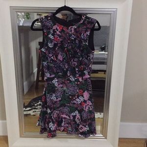 Flower fit and flare dress with bodice ruffle